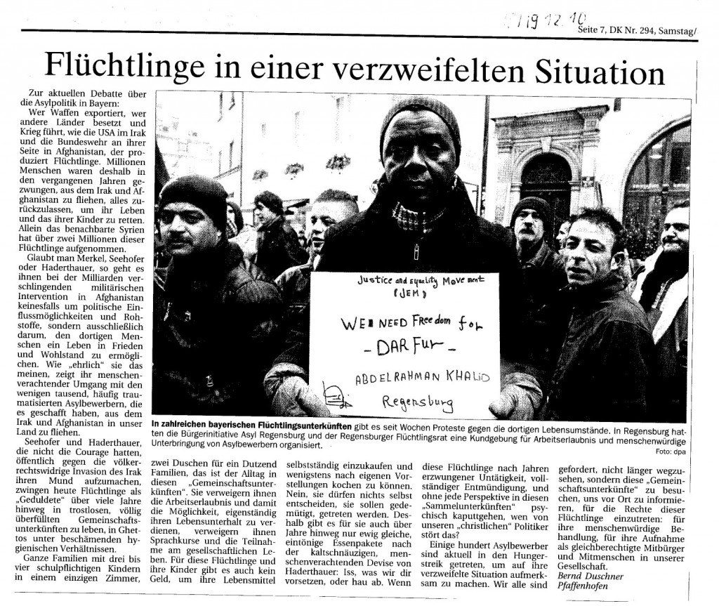 Leserbrief erschienen im Donaukurier am 18.12.2010